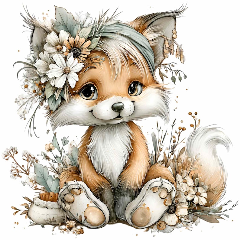 Woodland Fox Clipart – Cute Baby Animal PNG for Fall Nursery Wall Art, Baby Shower Invitations & Kids Birthday Party Decorations