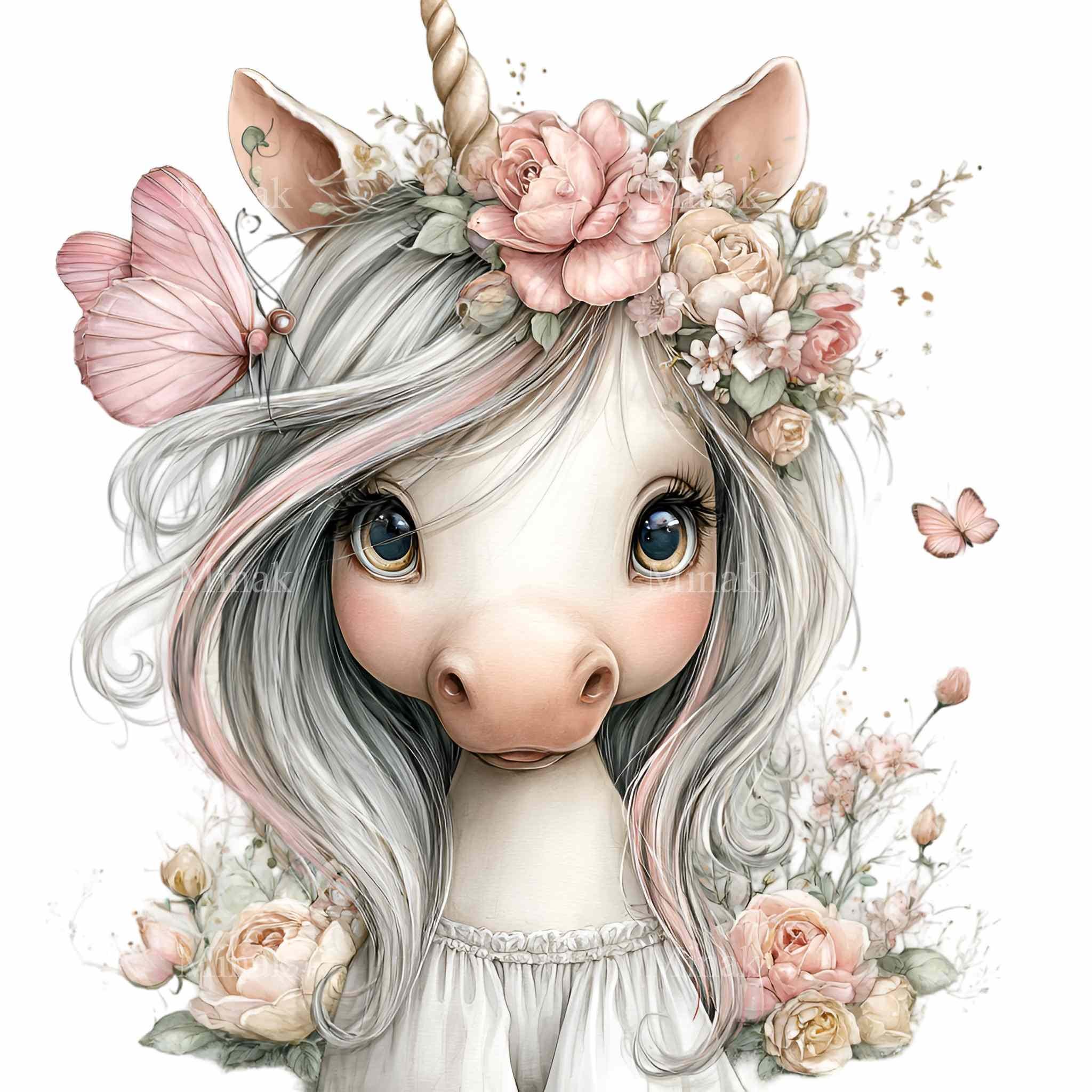 20 PNG Unicorn Clipart Floral Illustration – Baby Fantasy Animal ...