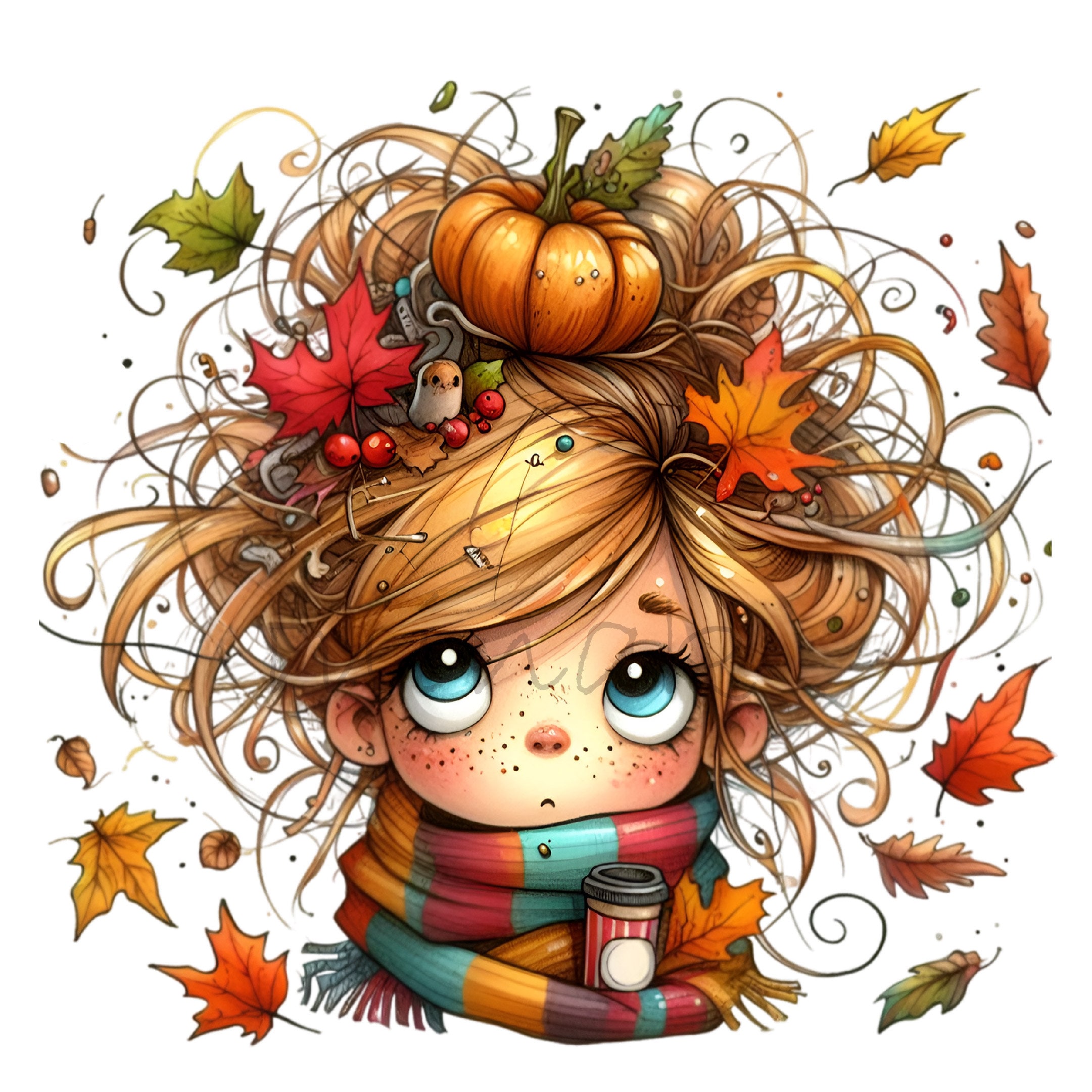 Funny Girl Fall Leaves Autumn 14 PNG Graphics Cartoon Illustration Clipart,  Sublimation Printable, Wall Art - Etsy UK
