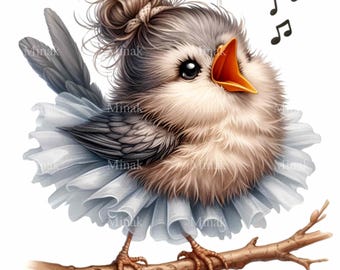 12 PNG Singing Ballerina Bird Messy Bun Tutu Music Clipart