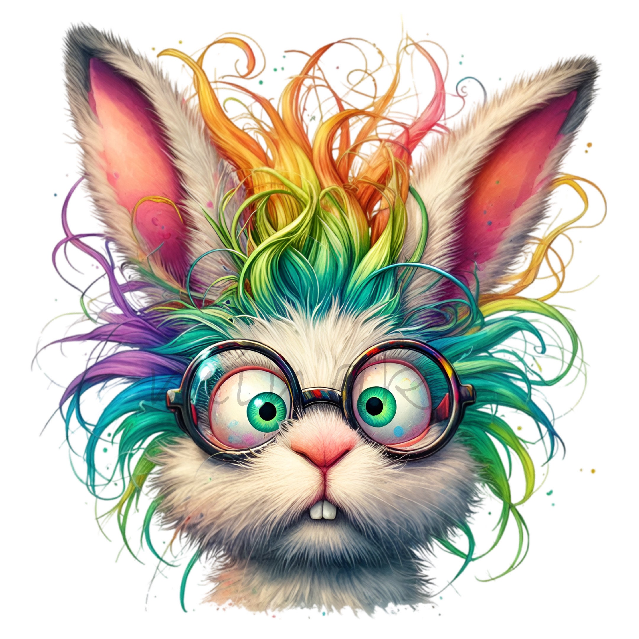 12 PNG Rainbow Messy Hair Bunny, Funny Nerd Rabbit Quirky Animal - Etsy