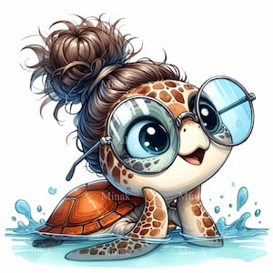 Schildkröte im Wasser mit Brille PNG Clipart - 10 süße Tierkunst für Kunsthandwerk, Scrapbooking und Dekor