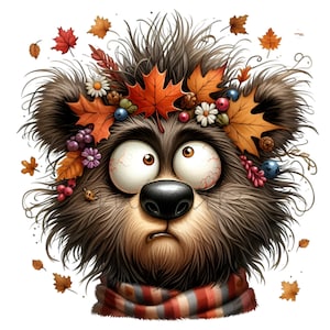 10 imágenes PNG de osos otoñales: divertidos animales otoñales. Arte de osos del bosque para tarjetas, pegatinas, vasos y manualidades de scrapbooking.