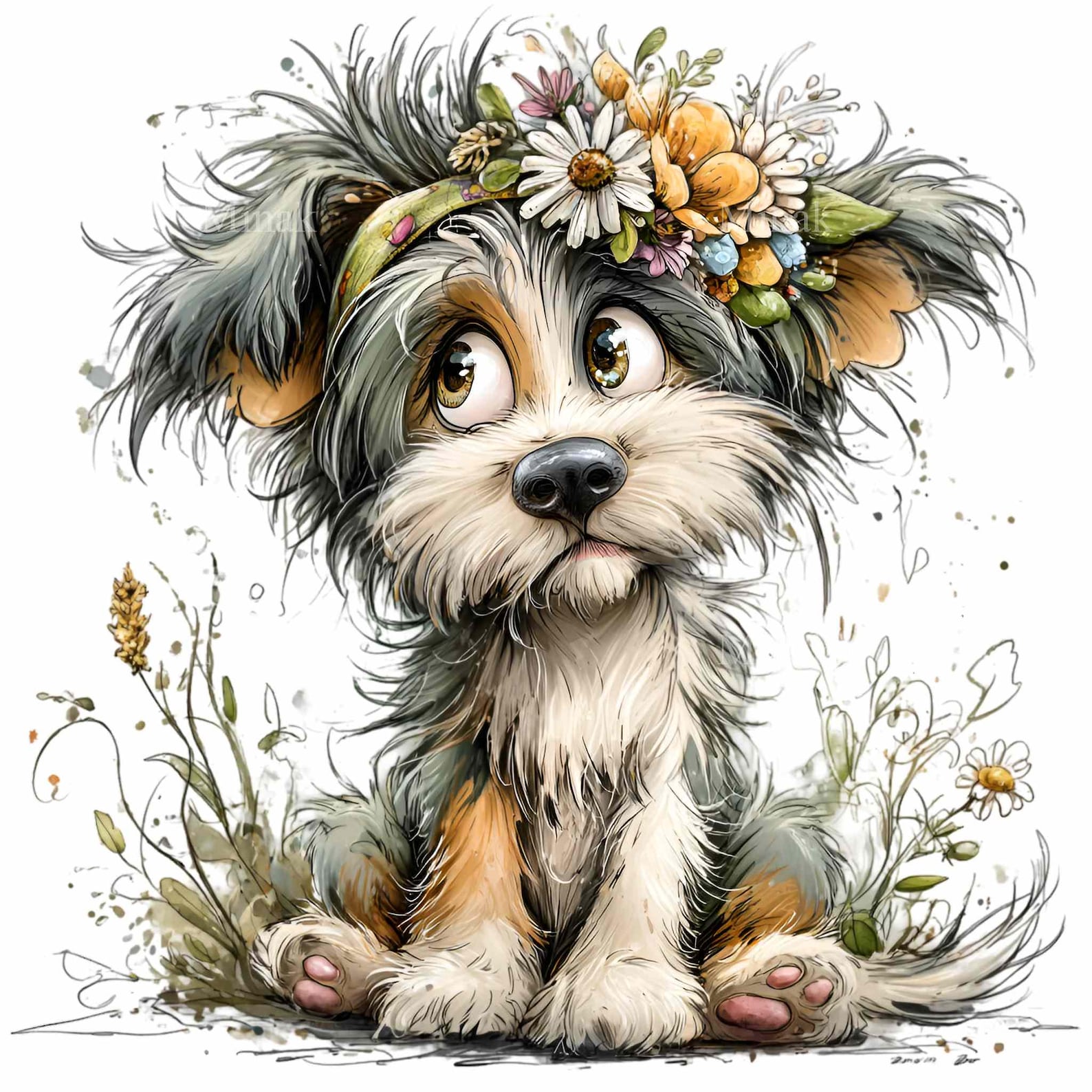 15 PNG Floral Puppy Clipart – Cute Dog PNG – Rustic Cartoon Pet ...