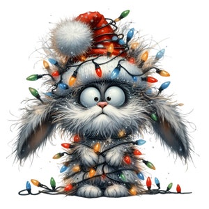 15 PNG de Conejito Navideño – Divertido Conejo con Luces PNG – Arte Navideño de Animales para Tarjetas, Vasos, Camisetas y Manualidades de Sublimación