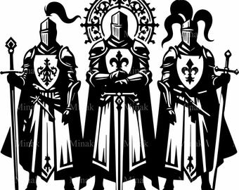 6 Three Knights Svg, Medieval Soldiers Armor Shield Sword Art