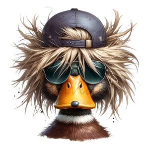 Cool Duck Clipart PNG - 14 Schattige cartooneend met zonnebril en pet, grillige leuke illustratie voor knutselen