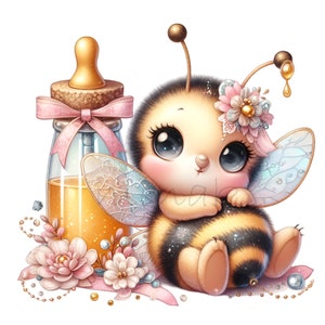 Clipart baby, bij-illustraties, schattige hommel, 10 png-babyfles pasgeborene, digitale downloads, kaarten maken, sublimatie, cadeaulabel, junk Journal