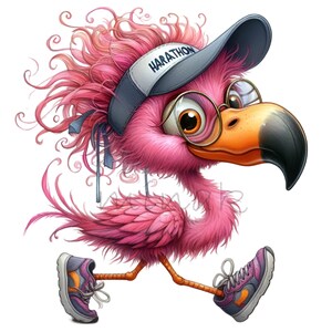Flamingo Runner 18 PNG Sport Marathon Comics Cartoon illustration clipart, sublimation imprimable enfants bricolage fabrication de cartes