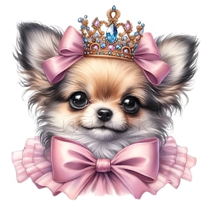 Chihuahua Clip Art, Princess Clip Art, 12 PNG Cute Chihuahua Dog Mother's Day Digital Download, Card Making, Sublimation, Gift, Junk Journal