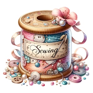 Spool of Thread Sewing Clipart, 12 PNG Craft Supplies Lovers Gift Sublimation Images Printable, Digital Downloads