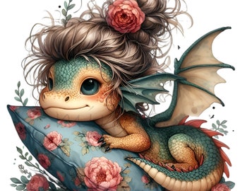 10 PNG Messy Bun Dragon Rose Floral Pillow Fantasy Clipart
