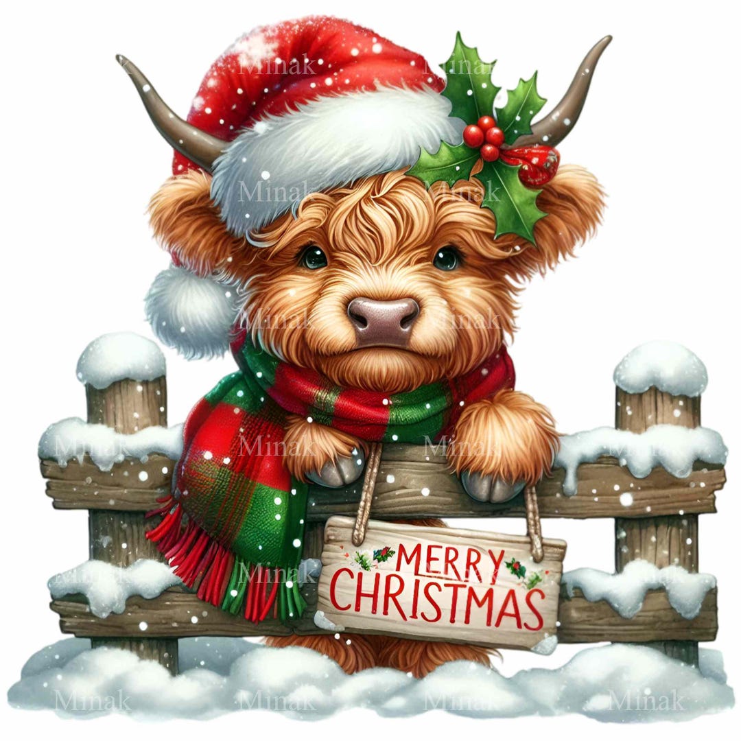 12 PNG Highland Cow Merry Christmas Sign, Holiday Farm Graphic - Etsy