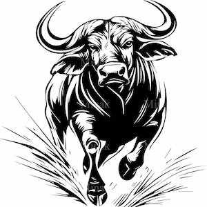 4 siluetas SVG de toro cargando – Archivo de corte SVG de búfalo – Diseño animal impactante para camisetas estilo western, calcomanías, letreros agrícolas y regalos rústicos