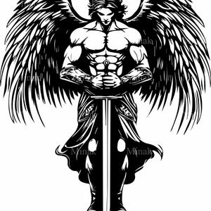 4 SVG de guerrero ángel – Archivo de corte de espada de arcángel – Diseño de ángel gótico para tatuajes, camisetas, pegatinas y manualidades con Cricut
