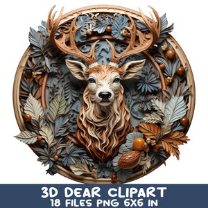 3D cerf Clipart Bundle 18 PNG sublimation imprimable numérique hiver 3D