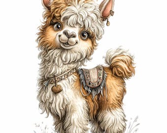 11 PNG Brown White Llama Watercolor Alpaca Clipart, Animal Illustration