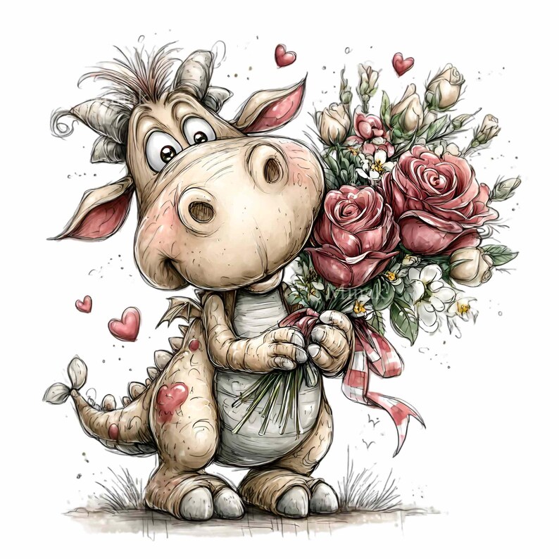 15 PNG Baby Dragon Clipart – Fantasy Animal With Roses for Valentine ...