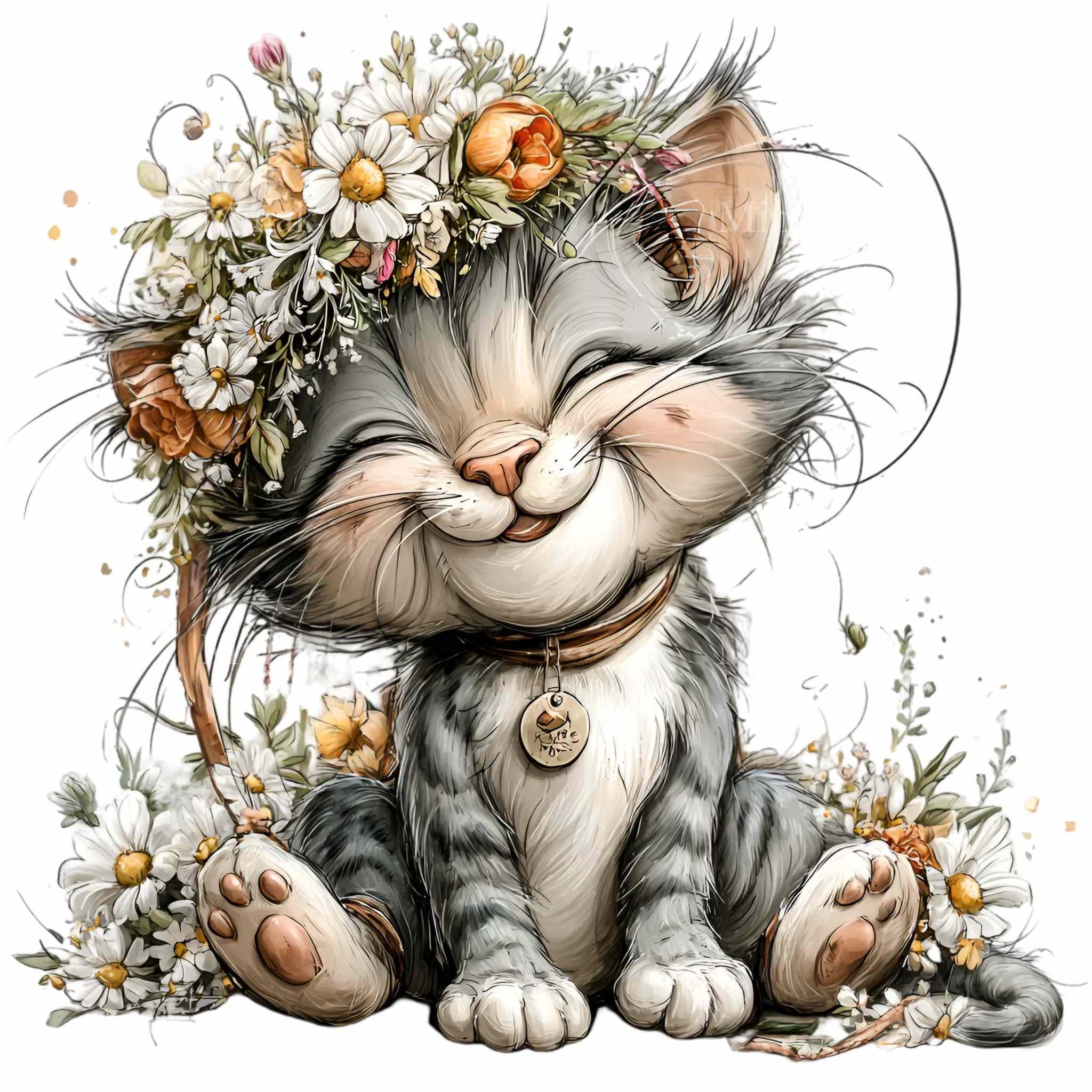 15 PNG Floral Kitten Clipart – Cute Cat PNG – Whimsical Pet ...