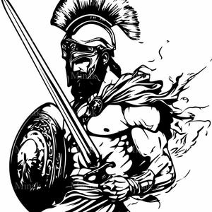 5 SVG Roman Warrior SVG Cut File Gladiatore con spada e scudo Silhouette per Cricut, Antica battaglia SVG per artigianato