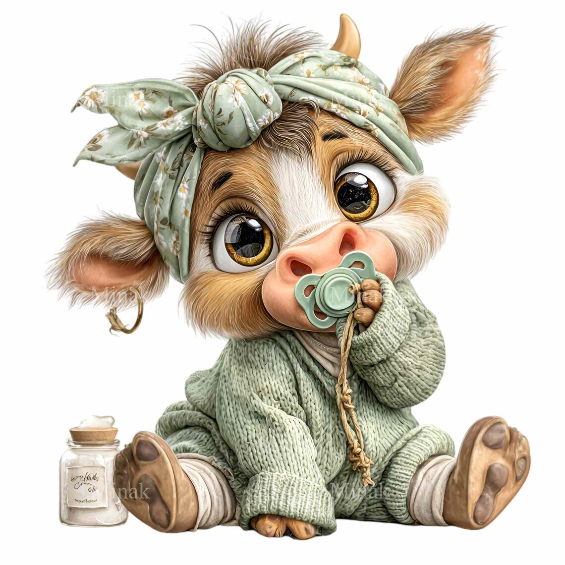16 PNG Baby Cow Clipart – Newborn Calf With Pacifier and Headband for ...