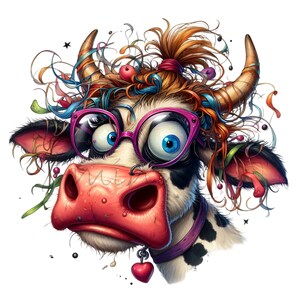 Serietidningar Ko Roliga Bondgårdsdjur Färgglada Tecknade Clipart 12 PNG, Sublimering Utskrivbar, Väggkonst bild 9