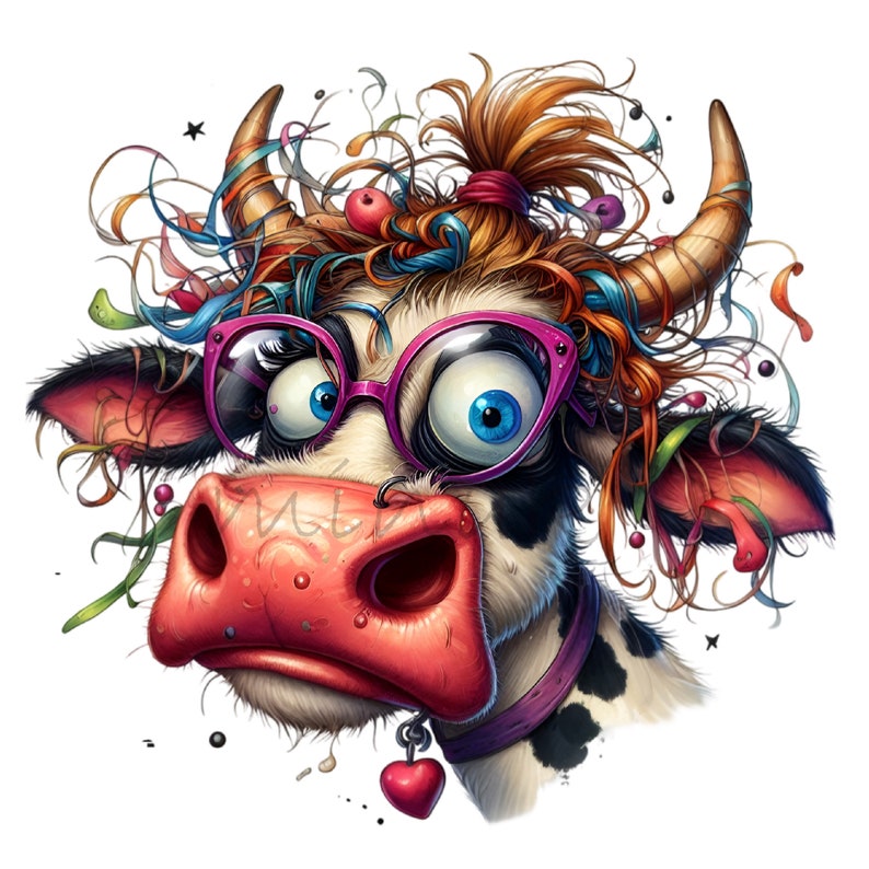 Serietidningar Ko Roliga Bondgårdsdjur Färgglada Tecknade Clipart 12 PNG, Sublimering Utskrivbar, Väggkonst bild 9