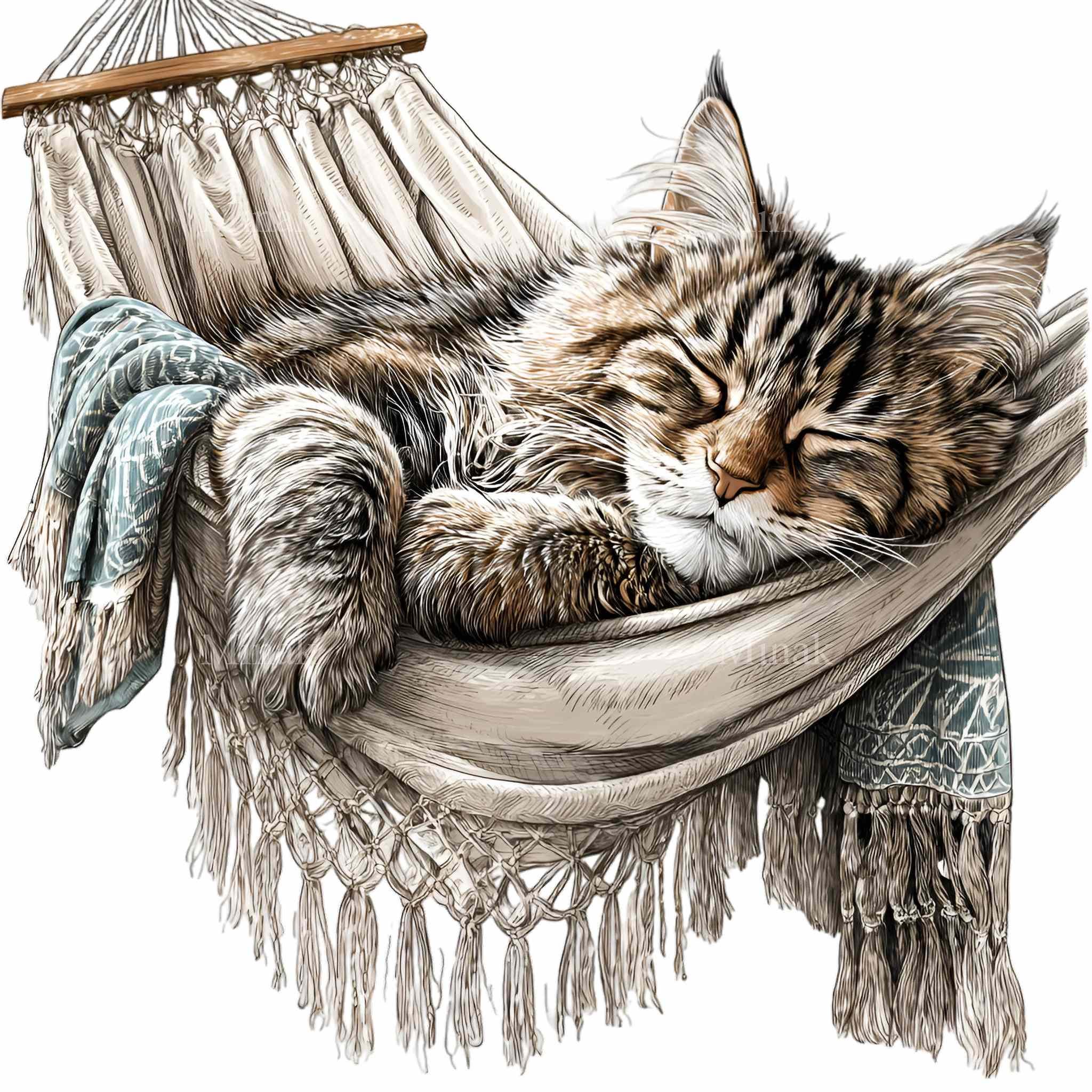 12 眠っている子猫のハンモック PNG クリップアート、昼寝中のふわふわ