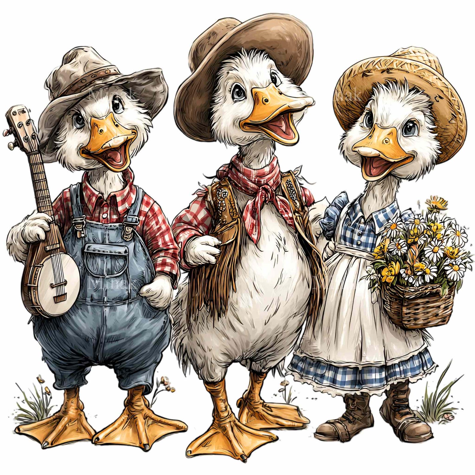 14 PNG Singing Geese Clipart – Cute Goose PNG – Funny Farm Animal Art ...