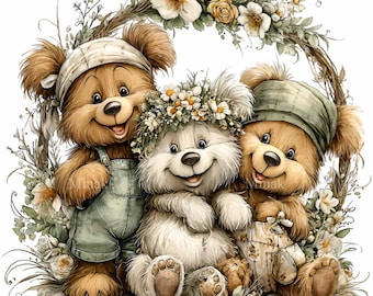 15 PNG Garden Bears Woodland Floral Archway Flower Crown Clipart
