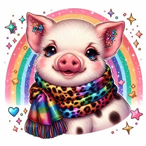 18 PNG clipart de cerdo arcoíris – Animal colorido PNG – Diseño divertido de cerdo del orgullo para manualidades infantiles, vasos y sublimación