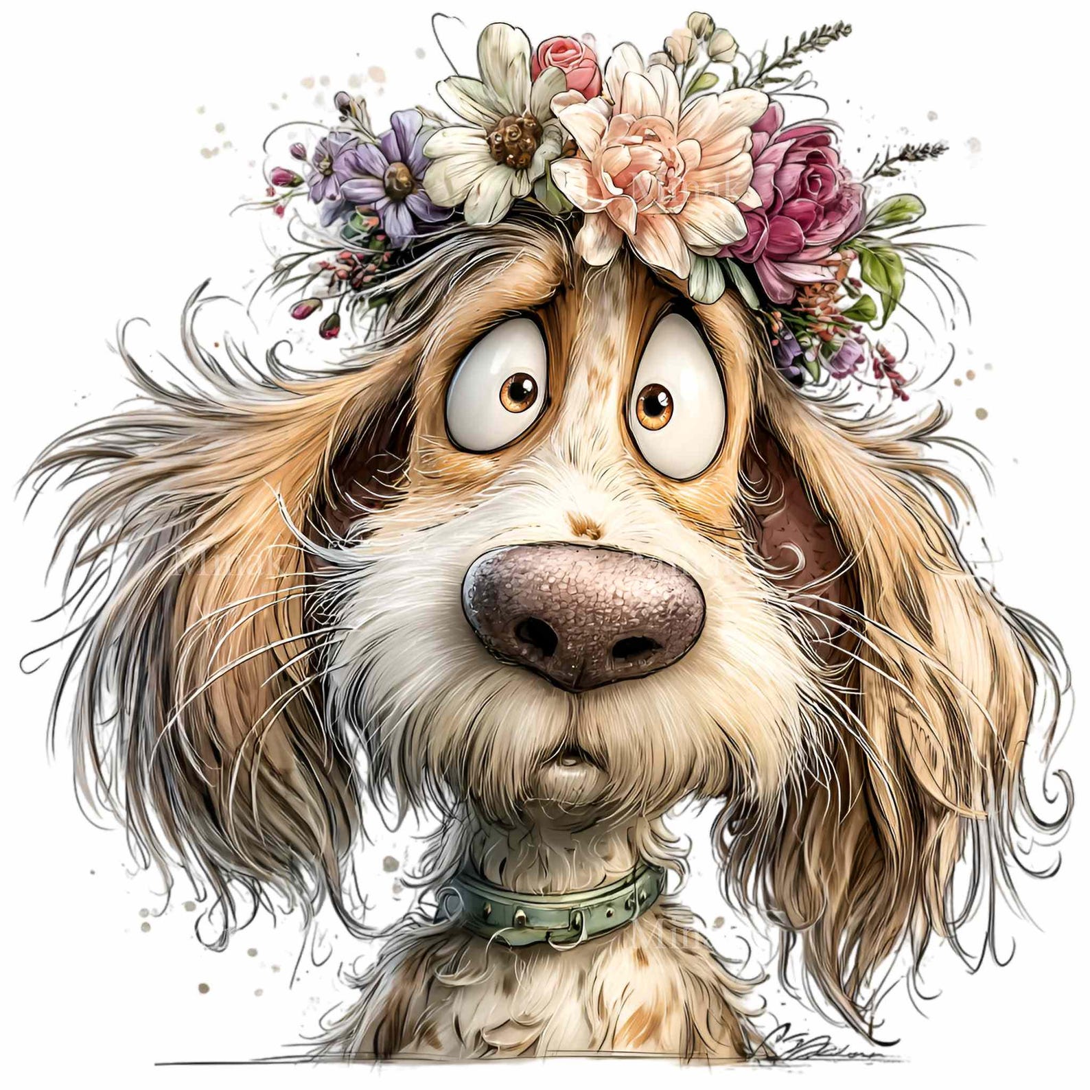 15 PNG Floral Dog Clipart – Funny Puppy PNG Illustration – Cute Flower ...