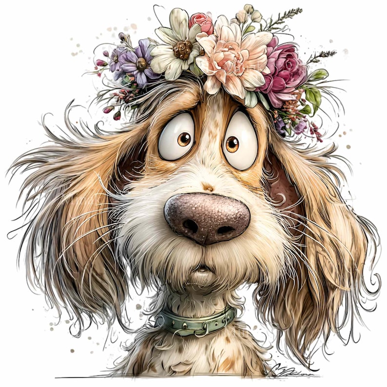 15 PNG Floral Dog Clipart – Funny Puppy PNG Illustration – Cute Flower ...