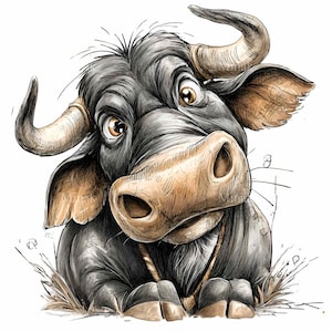 15 PNG Funny cow – Black farm animal clipart – Cute bull illustration for kids crafts, country decor, printable art, scrapbooking designs