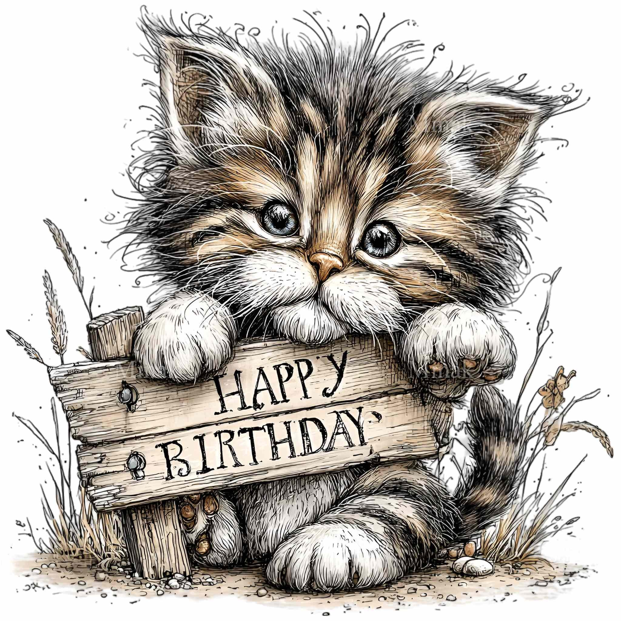 happy birthday cat, funny cat, cat illustration,... 12 PNG Birthday Cat Sign – Funny Kitten PNG Clipart – Cute Animal for ...