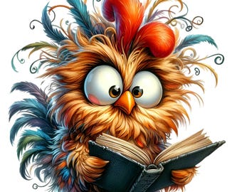10 PNG Reading Rooster Bird, Bookworm Chicken Clipart