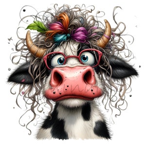 Bande dessinée vache drôle animal de ferme coloré dessin animé clipart 12 PNG, impression par sublimation, art mural