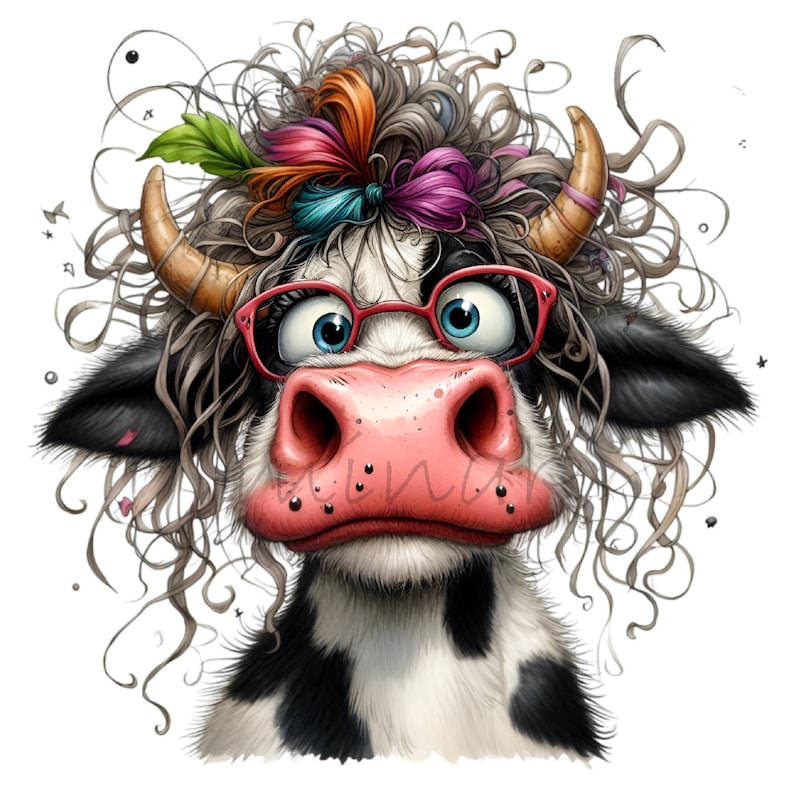 Serietidningar Ko Roliga Bondgårdsdjur Färgglada Tecknade Clipart 12 PNG, Sublimering Utskrivbar, Väggkonst bild 1