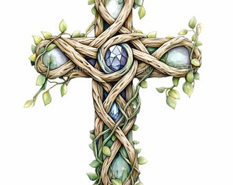 12 PNG Floral Vine Cross Rustic Branch Clipart, Nature Faith