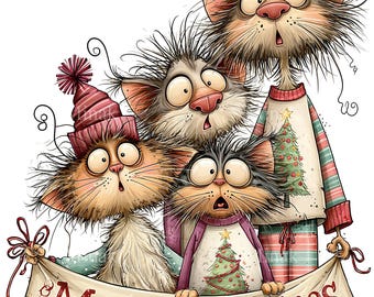 15 PNG Christmas Crazy Hair Cat Family, Holiday Banner Graphic
