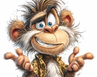15 PNG Clipart di scimmie – Divertente animale dei cartoni animati PNG – Simpatica arte di scimmie della giungla per inviti di compleanno per bambini, decorazioni murali per la cameretta dei bambini, articoli per feste