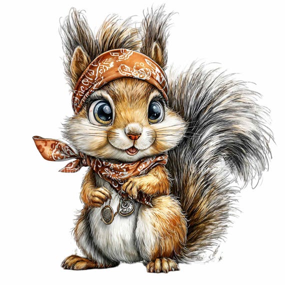 12 PNG Chipmunk Bandana Clipart, Woodland Squirrel Headwrap