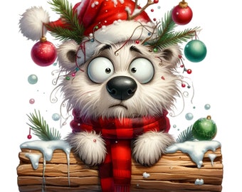 12 PNG Christmas Polar Bear Clipart, Holiday Funny Winter Digital