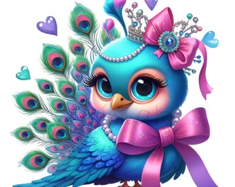 10 PNG Royal Peacock Clipart, Princess Bird Pink Bow Sublimation