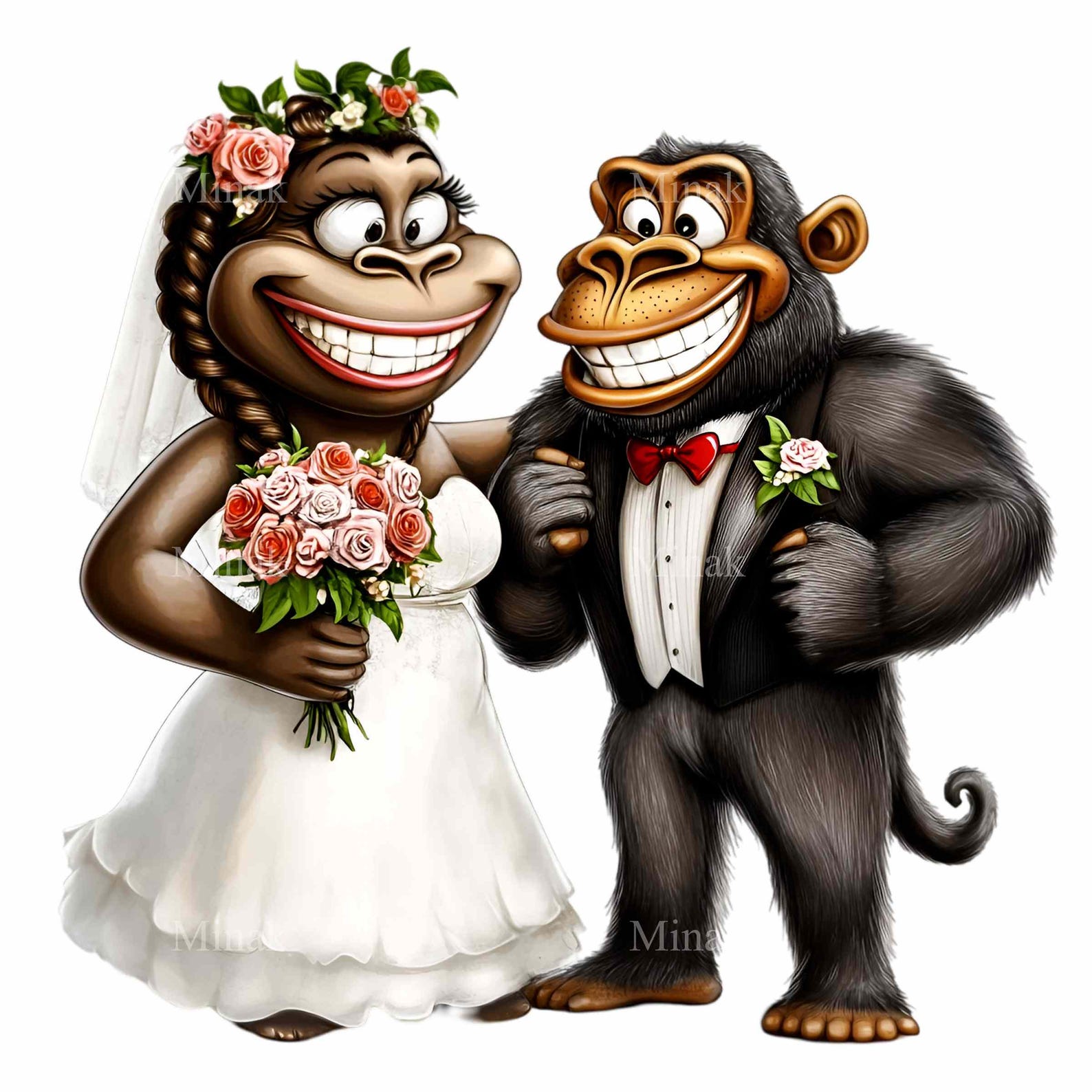12 PNG Monkey Wedding Clipart, Chimp Bride and Groom, Funny Jungle ...