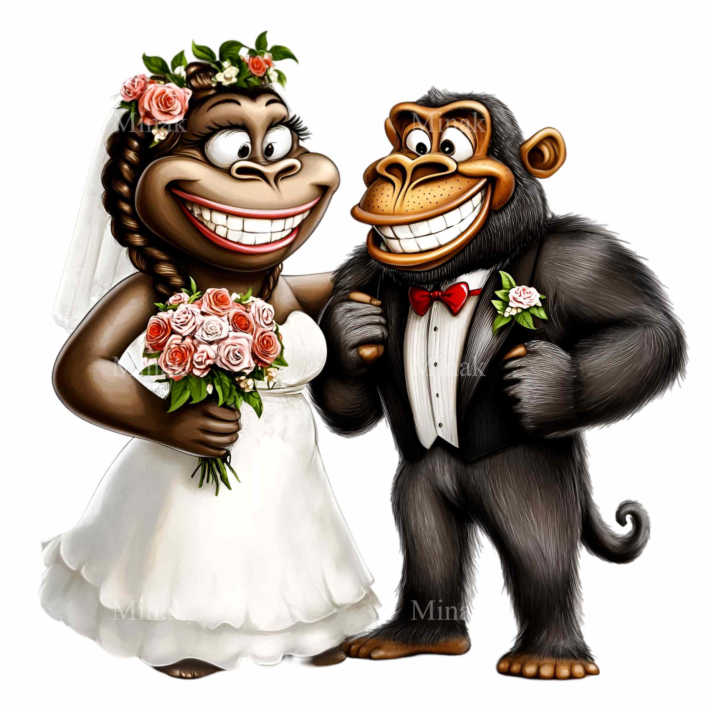 12 PNG Monkey Wedding Clipart, Chimp Bride and Groom, Funny Jungle ...