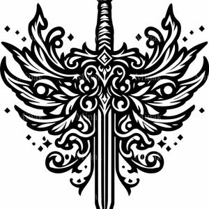 7 SVG orné d'épée avec des ailes fichier de coupe SVG, des cliparts d'arme fantastique complexe, conception d'épée de Style Tribal pour Cricut & découpé au Laser