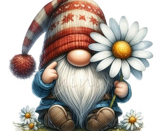 12 PNG Daisy Gnome Summer Flower Sublimation Clipart Design