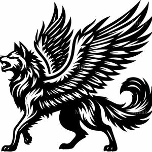 6 file di taglio SVG di lupo alato fantasy / Clipart di bestia ululante mitologica per progetti di artigianato con animali magici e Cricut