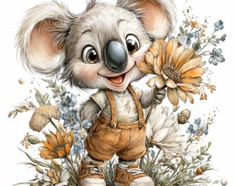 15 PNG Floral Koala Clipart – Baby Animal Nursery